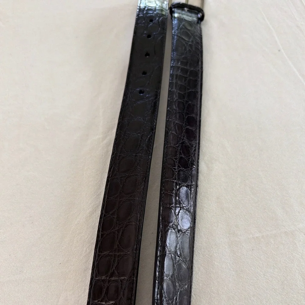 Magnanni Mens Dark Brown Crocodile Embossed Leather Belt 95 Made in Spain 1107